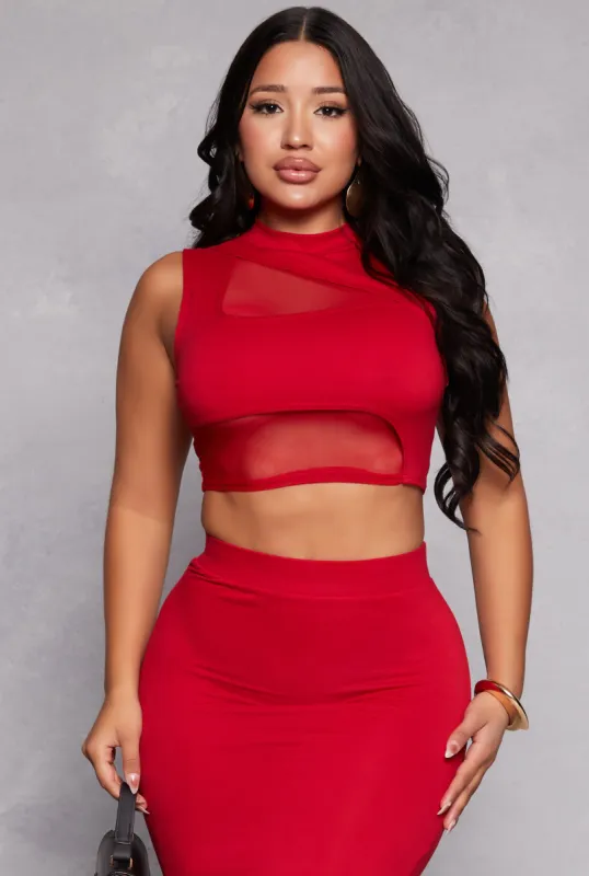 Lined Mesh Cut Out Crop Top sold by Rainbow