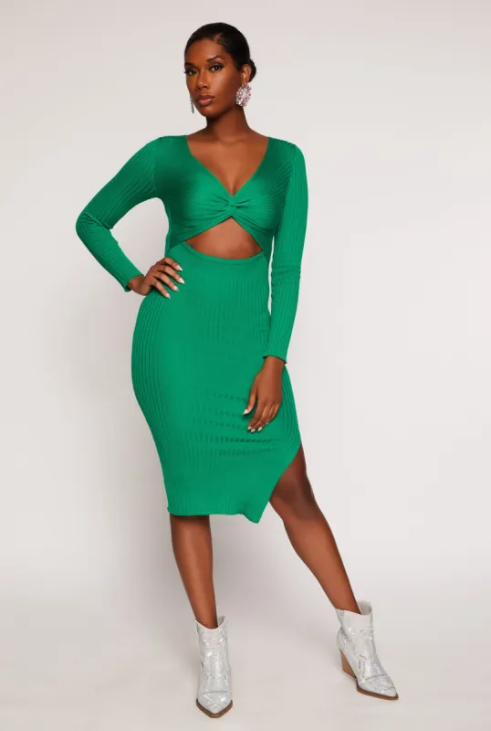 Twist Front Cut Out Side Slit Midi Dress sold by Rainbow