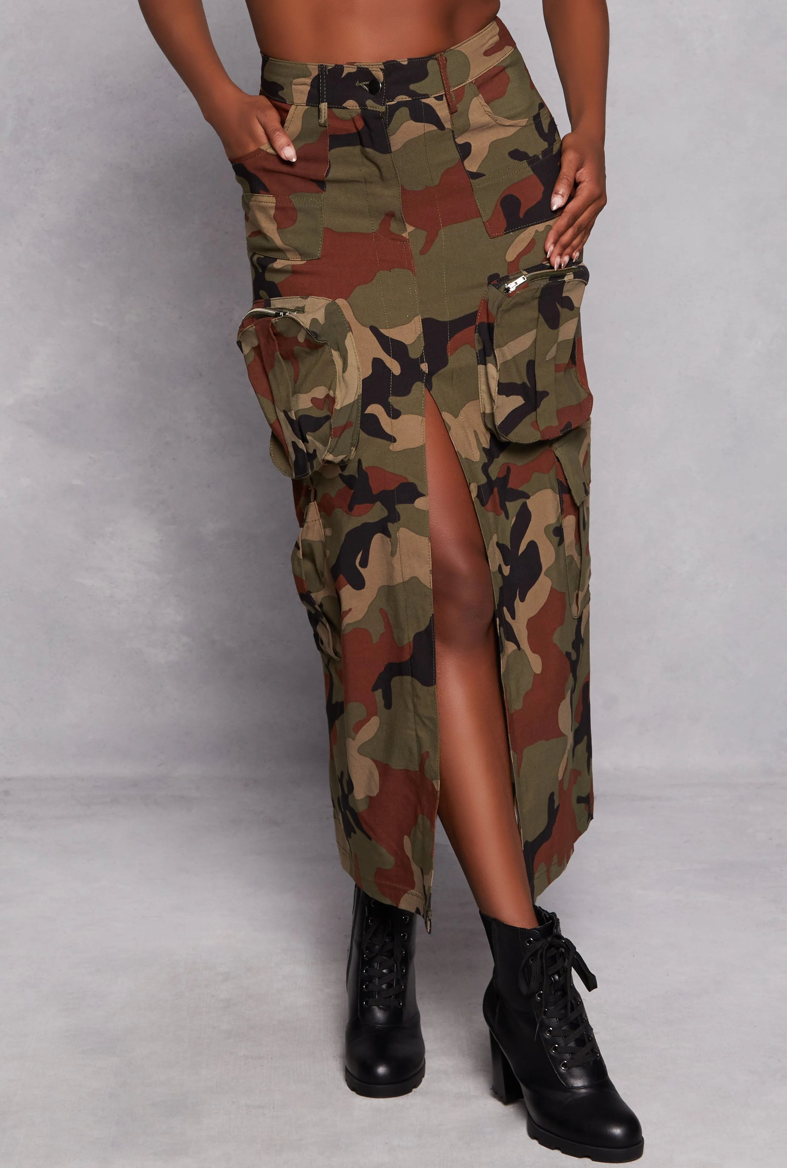 Camo Hyper Stretch Cargo Pocket Maxi Skirt sold by Rainbow product image thumbnail 2