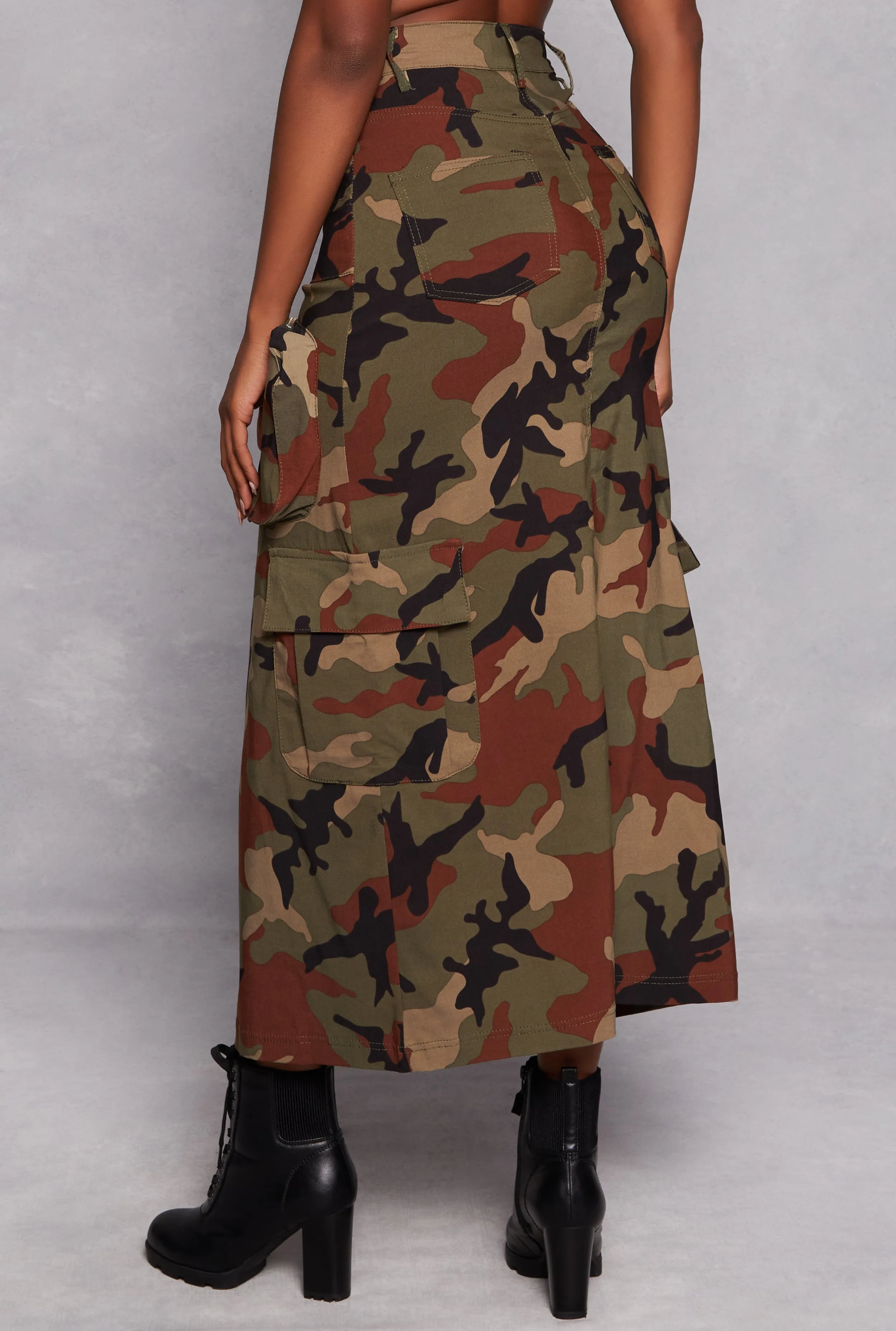 Camo Hyper Stretch Cargo Pocket Maxi Skirt sold by Rainbow product image thumbnail 3