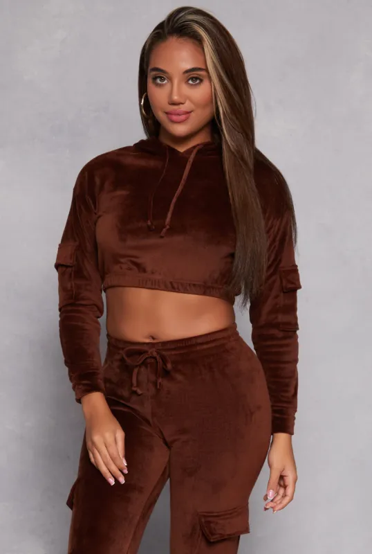 Velour Cropped Pullover Hoodie sold by Rainbow