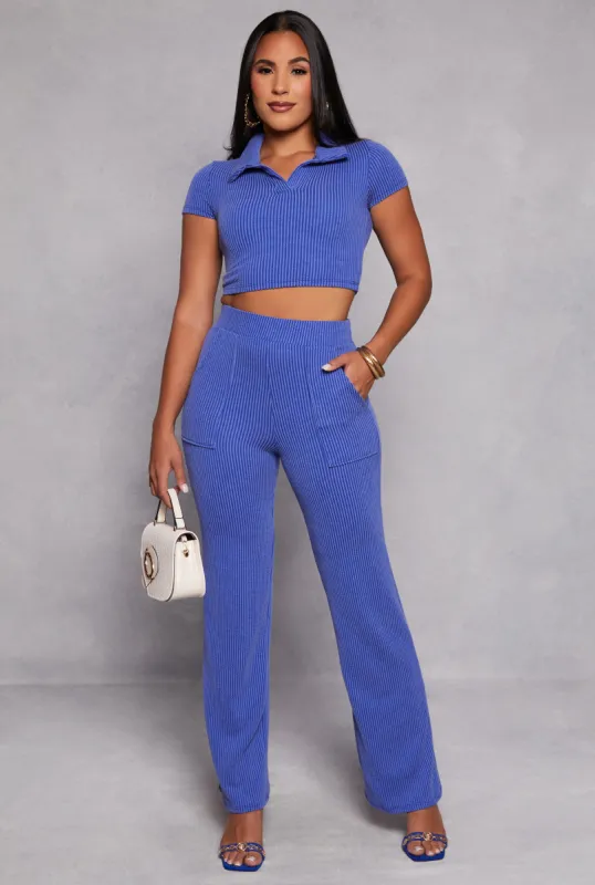 Ribbed Wide Leg Cargo Pocket Pants sold by Rainbow