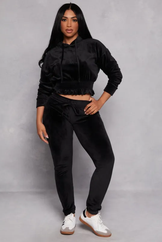 Velour High Waist Drawstring Joggers sold by Rainbow