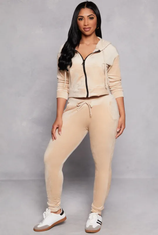 Solid Velour Zip Front Cropped Hoodie sold by Rainbow