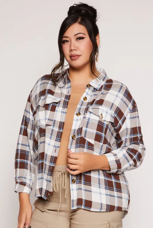 Plus Size Plaid Button Front Long Sleeve Shirt sold by Rainbow