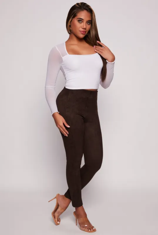 Faux Suede Pull On Pintuck Skinny Leg Pants sold by Rainbow
