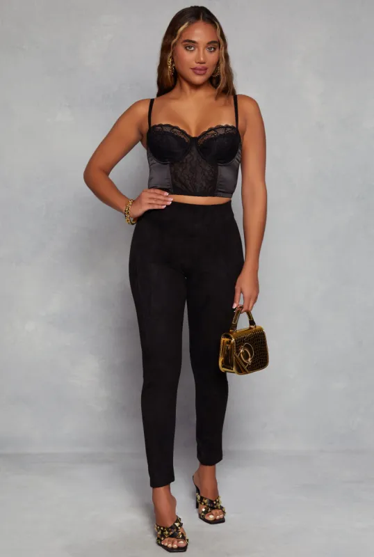 Faux Suede Pull On Pintuck Skinny Leg Pants sold by Rainbow