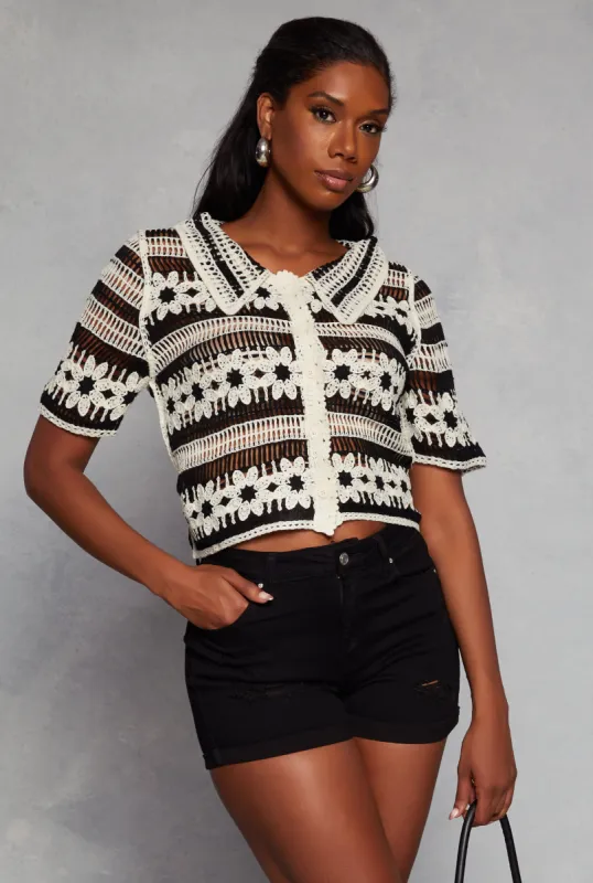 Floral Crochet Button Front Top sold by Rainbow