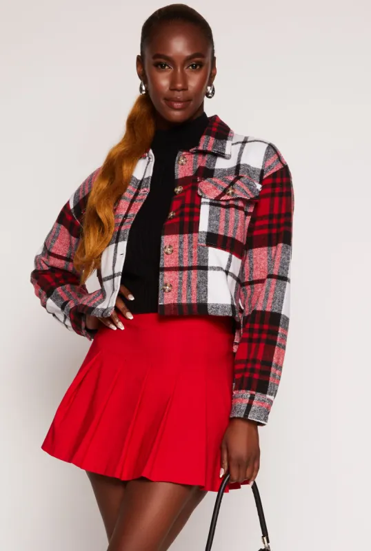 Brush Knit Plaid Cropped Shacket sold by Rainbow