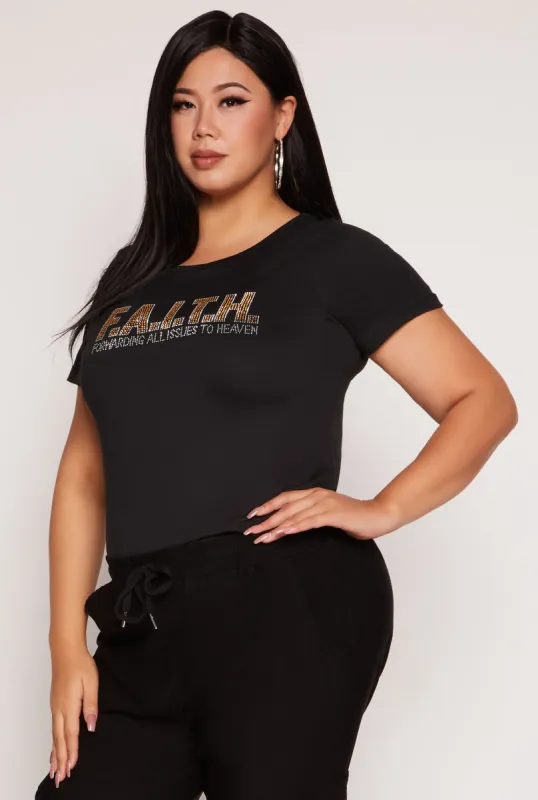 Plus Size Rhinestone Faith Graphic Top sold by Rainbow