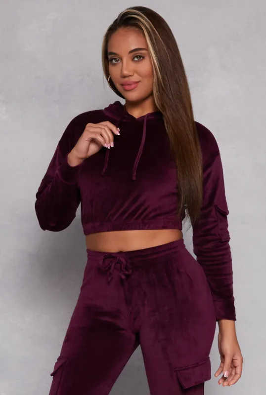 Velour Cropped Pullover Hoodie sold by Rainbow