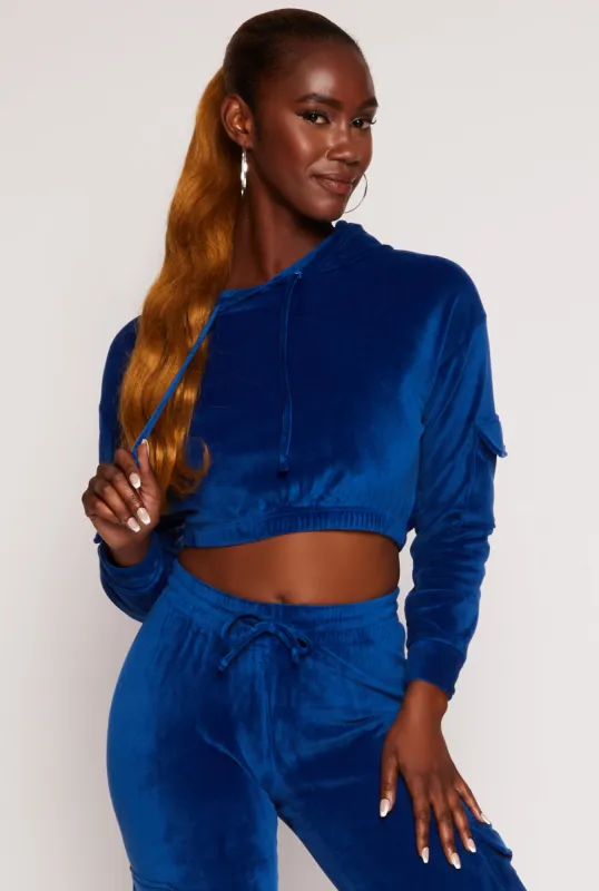 Velour Cropped Pullover Hoodie sold by Rainbow