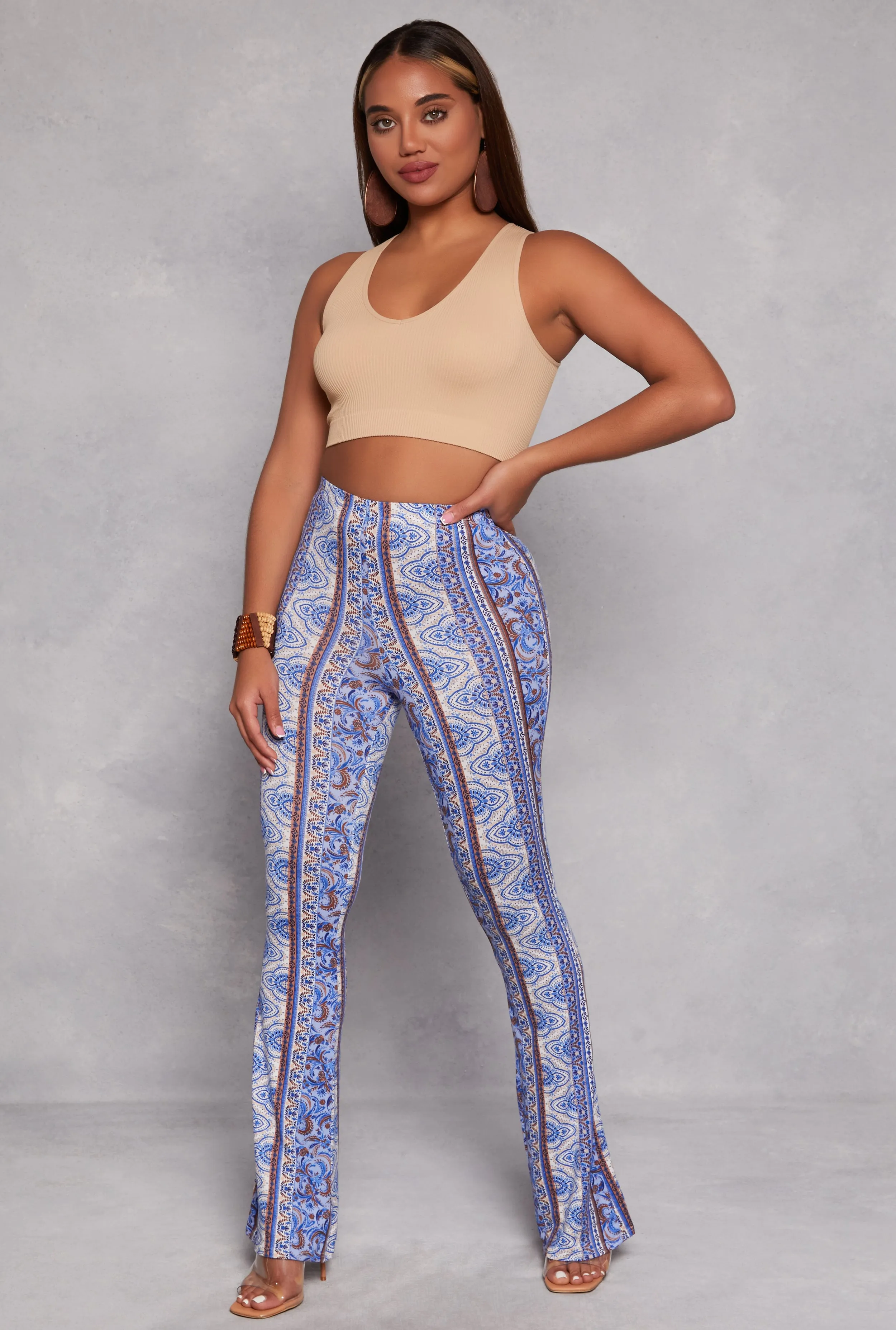 Paisley Border Print High Waisted Flare Pants sold by Rainbow