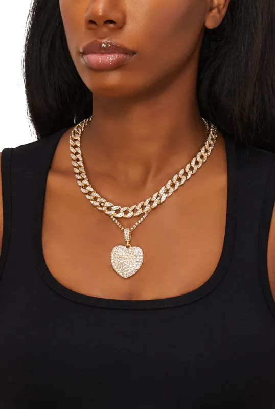 Cubic Zirconia Paved Heart Layered Necklace sold by Rainbow