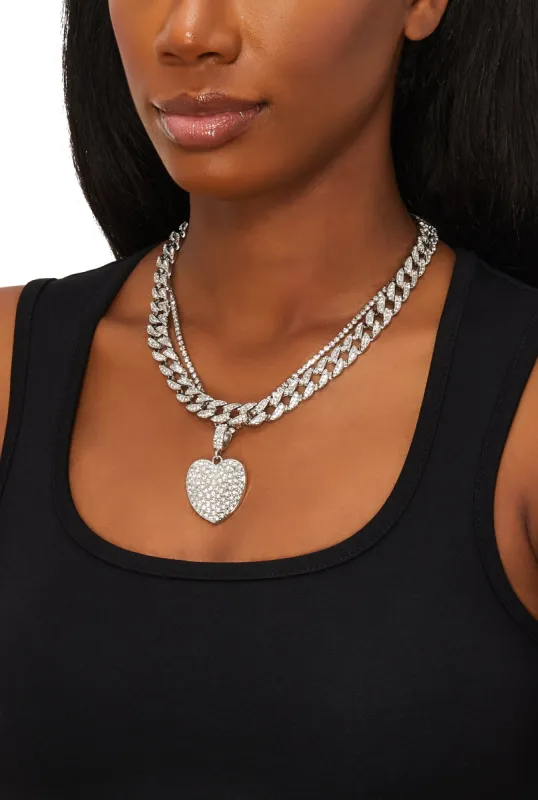 Cubic Zirconia Paved Heart Layered Necklace sold by Rainbow