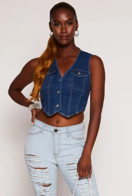 Haute Monde Denim Button Front Cropped Vest sold by Rainbow
