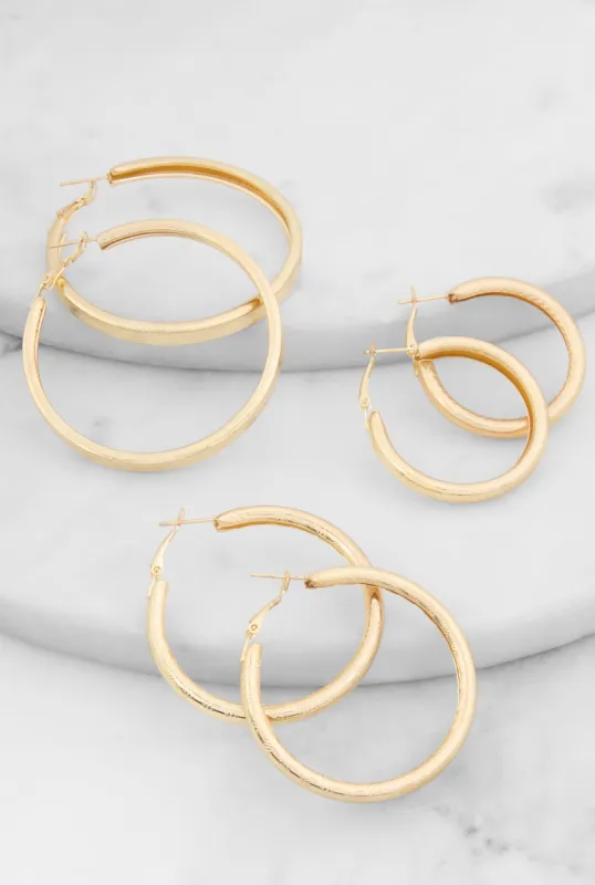 Assorted Textured Metallic Hoop Earring Trio sold by Rainbow