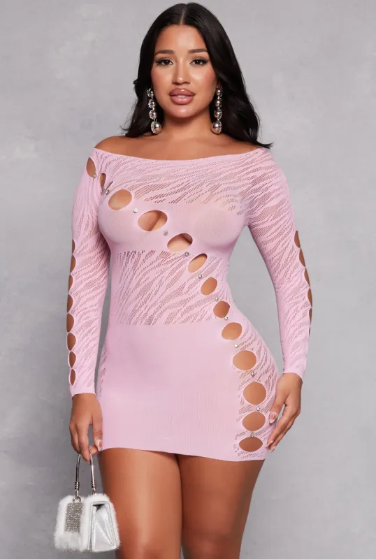 Seamless Rhinestone Laser Cut Mini Dress sold by Rainbow