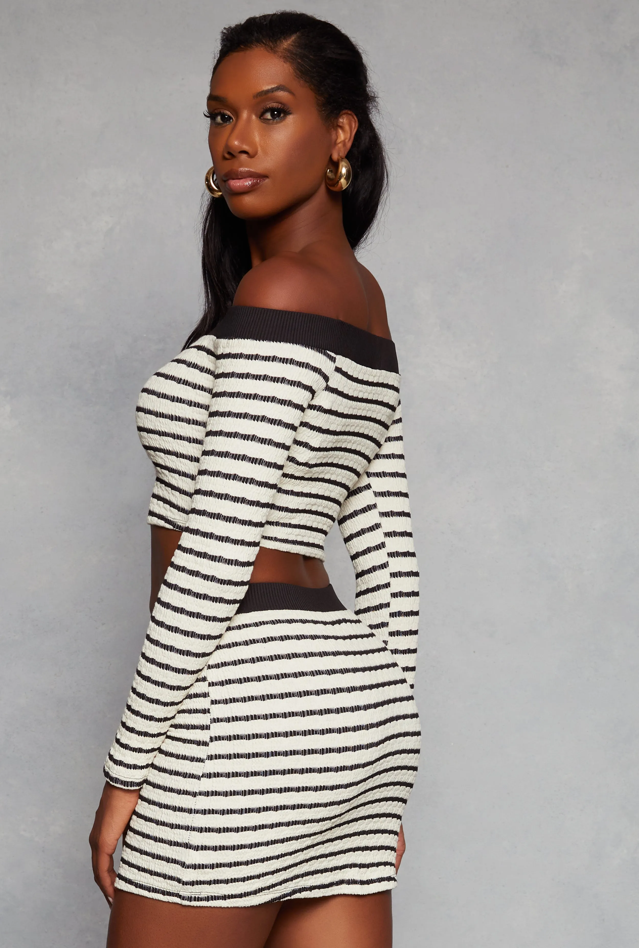 Striped Button Detail Off the Shoulder Top sold by Rainbow product image thumbnail 3