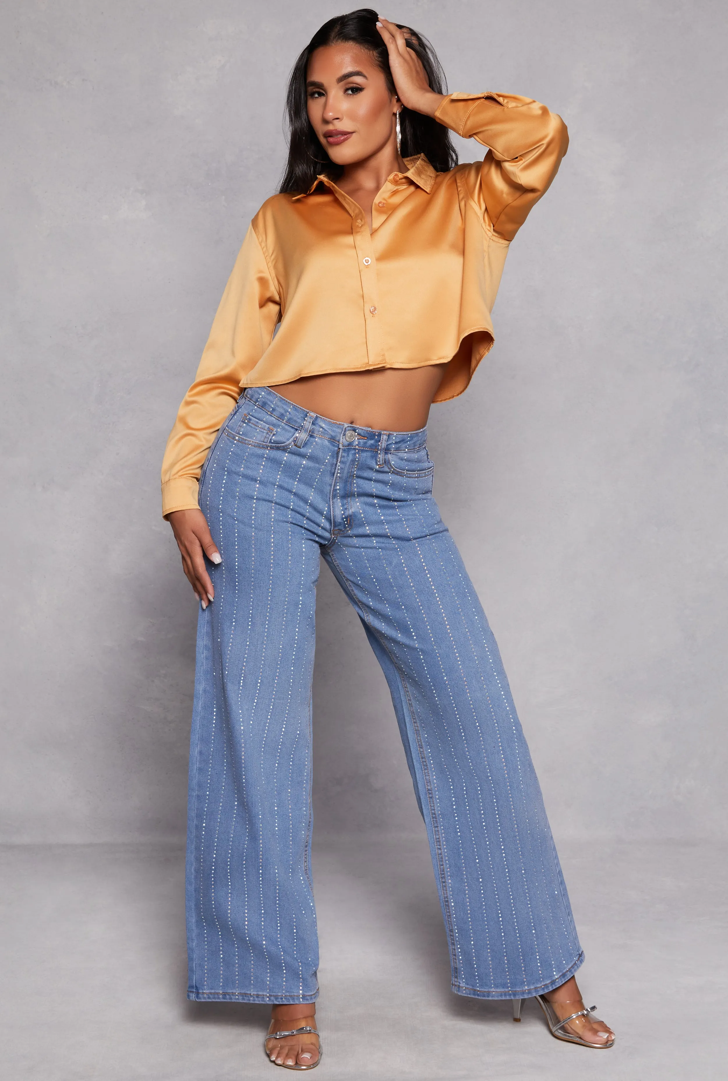 Iris Satin Button Front Cropped Blouse sold by Rainbow product image thumbnail 2