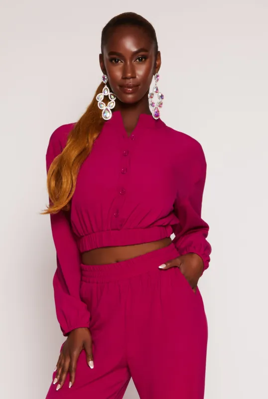 Crepe Knit Button Front Cropped Blouse sold by Rainbow