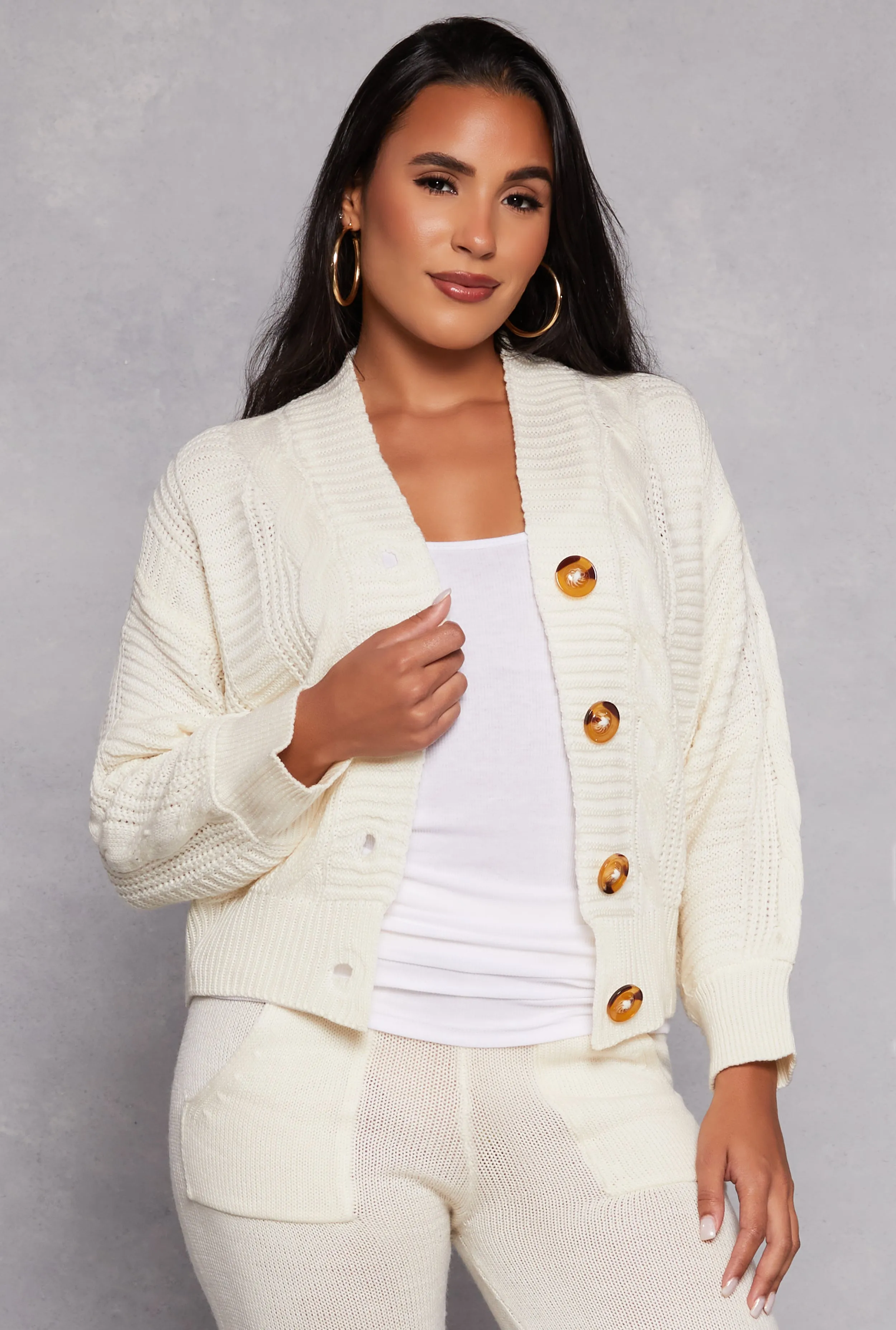 Cable Knit Button Front Cardigan sold by Rainbow product image thumbnail 2