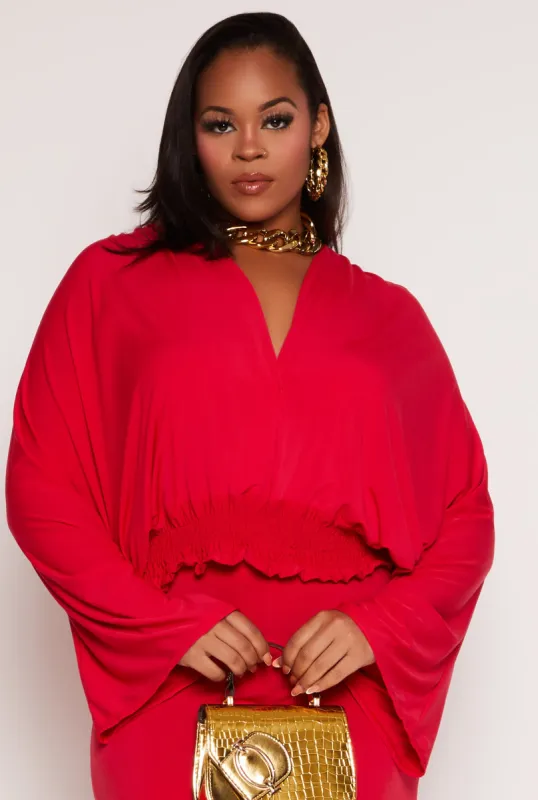 Plus Size Smocked Hem Bell Sleeve Blouse sold by Rainbow