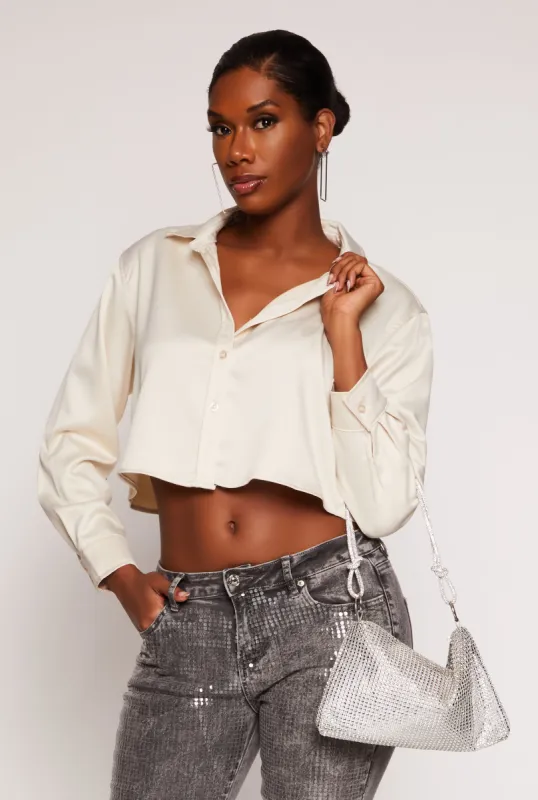 Iris Satin Button Front Cropped Blouse sold by Rainbow