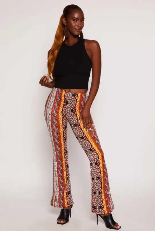 Paisley Border Print High Waisted Flare Pants sold by Rainbow