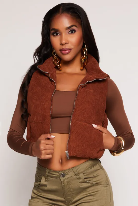 Corduroy Zip Front Cropped Puffer Vest sold by Rainbow