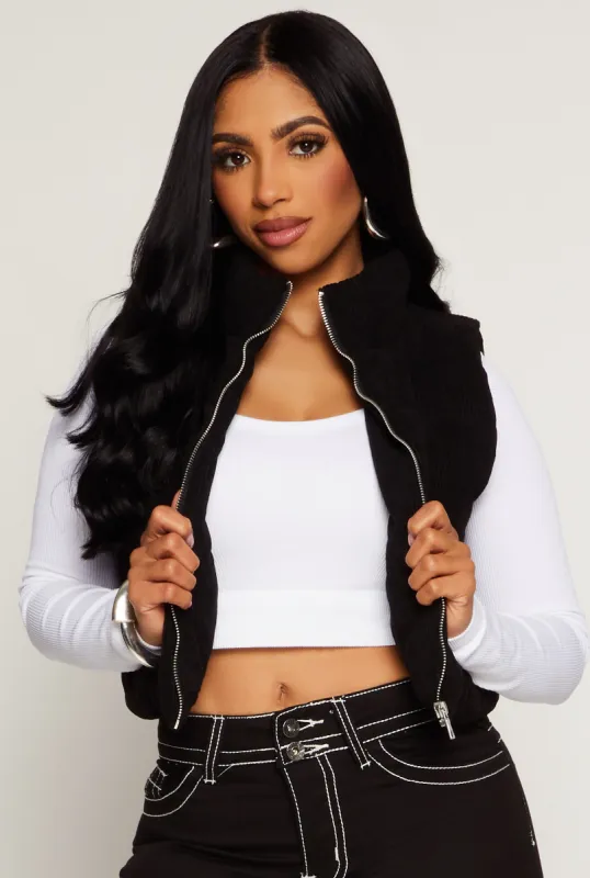 Corduroy Zip Front Cropped Puffer Vest sold by Rainbow