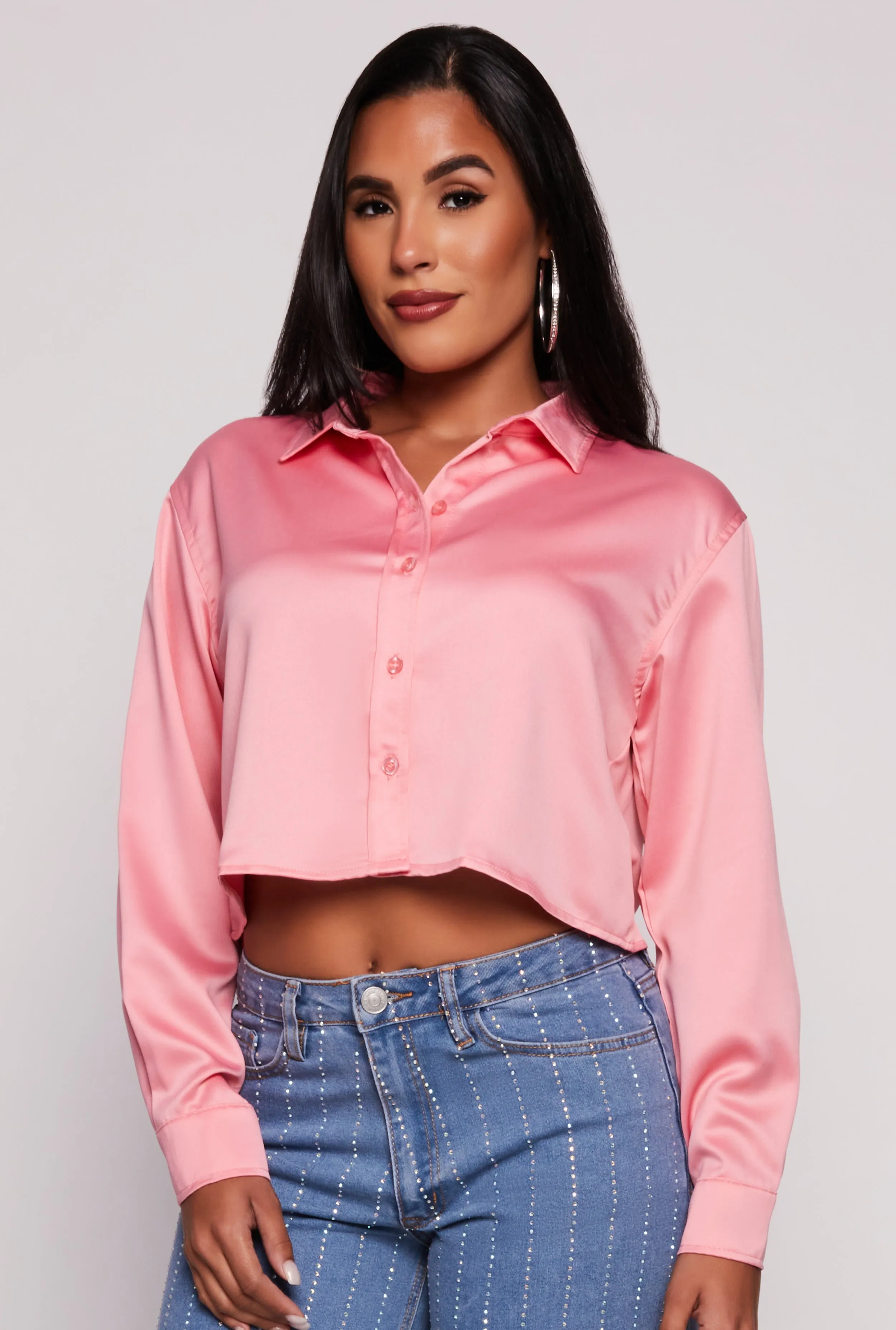 Iris Satin Button Front Cropped Blouse sold by Rainbow