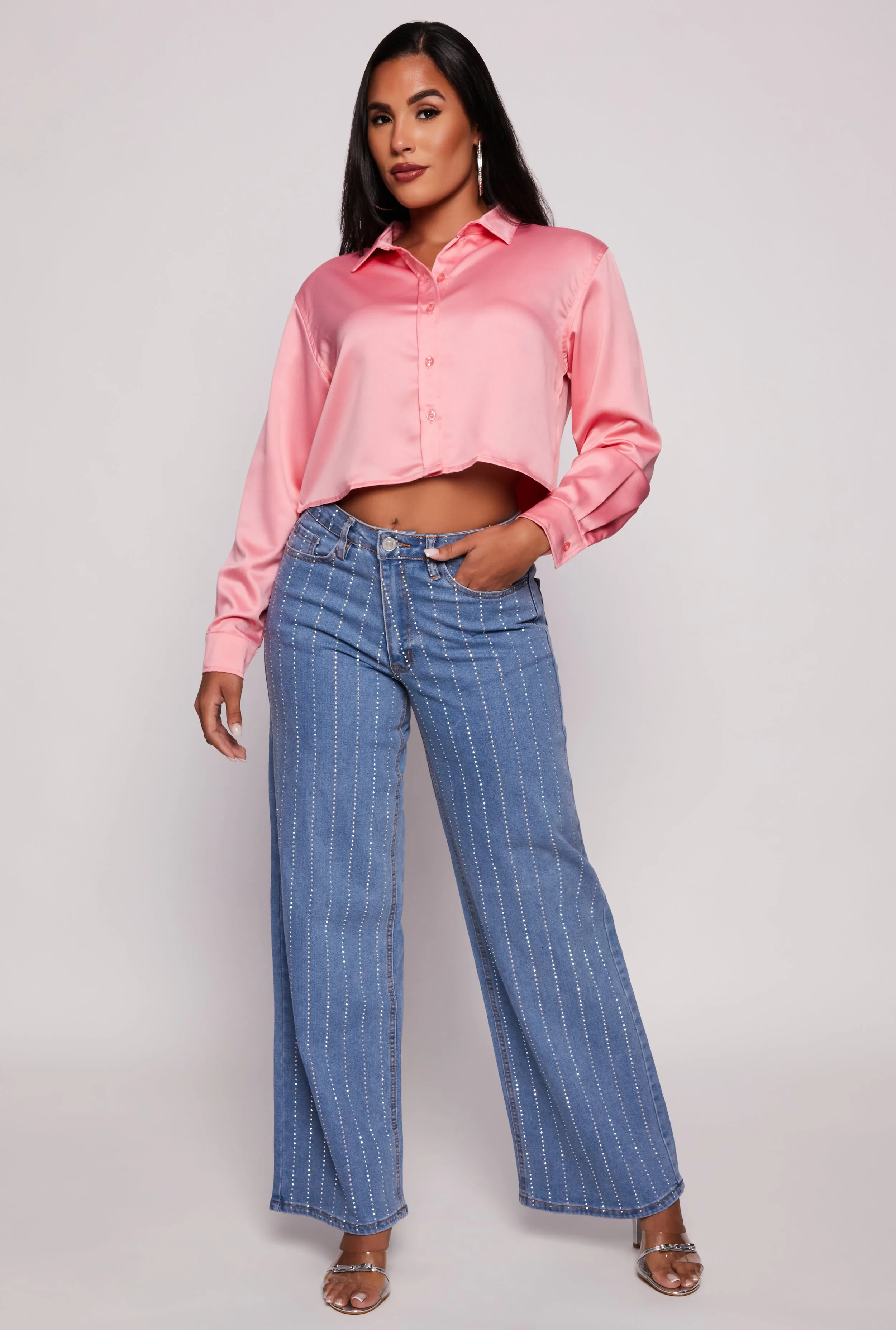 Iris Satin Button Front Cropped Blouse sold by Rainbow product image thumbnail 2