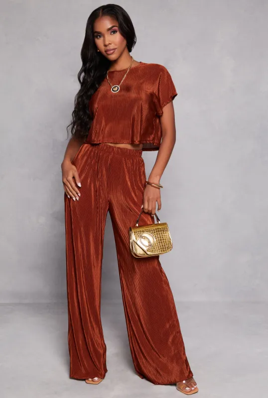 Plisse Wide Leg Pants sold by Rainbow