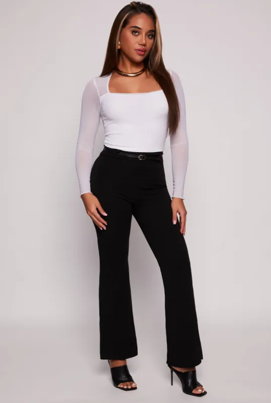 Crepe Knit Belted Flare Dress Pants sold by Rainbow