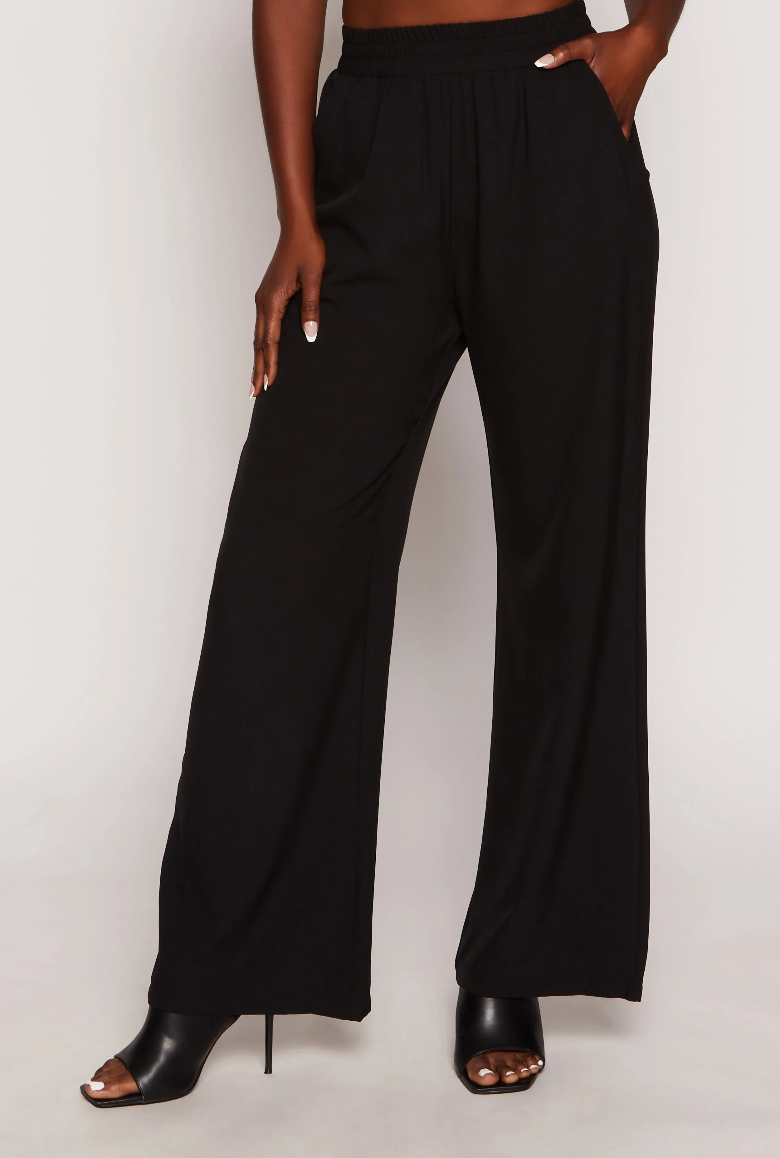 Solid Crepe Knit High Waist Wide Leg Pants sold by Rainbow product image thumbnail 2