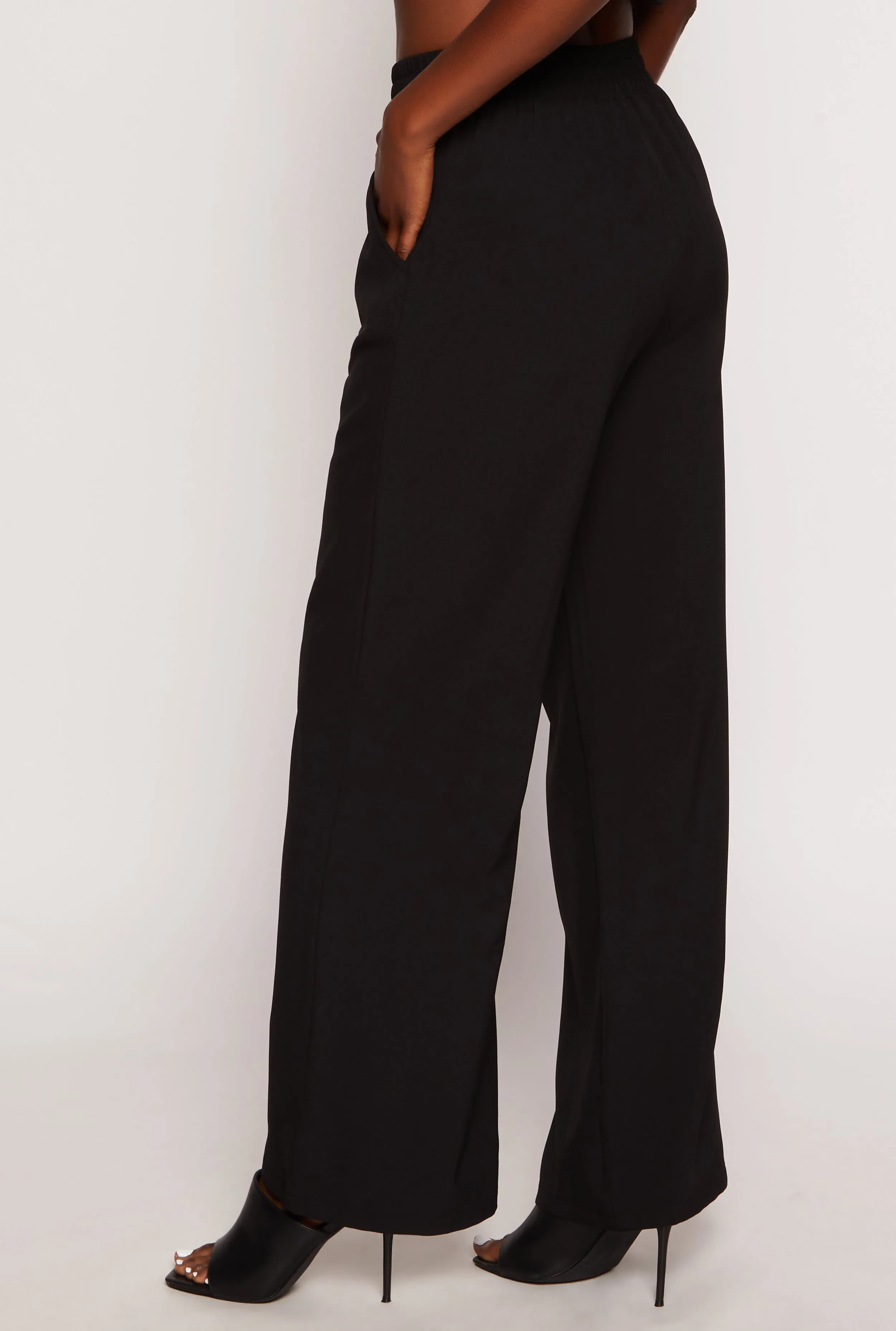 Solid Crepe Knit High Waist Wide Leg Pants sold by Rainbow product image thumbnail 3