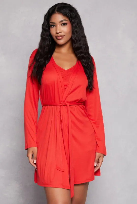 Pajama Crop Top and Shorts with Robe Set sold by Rainbow