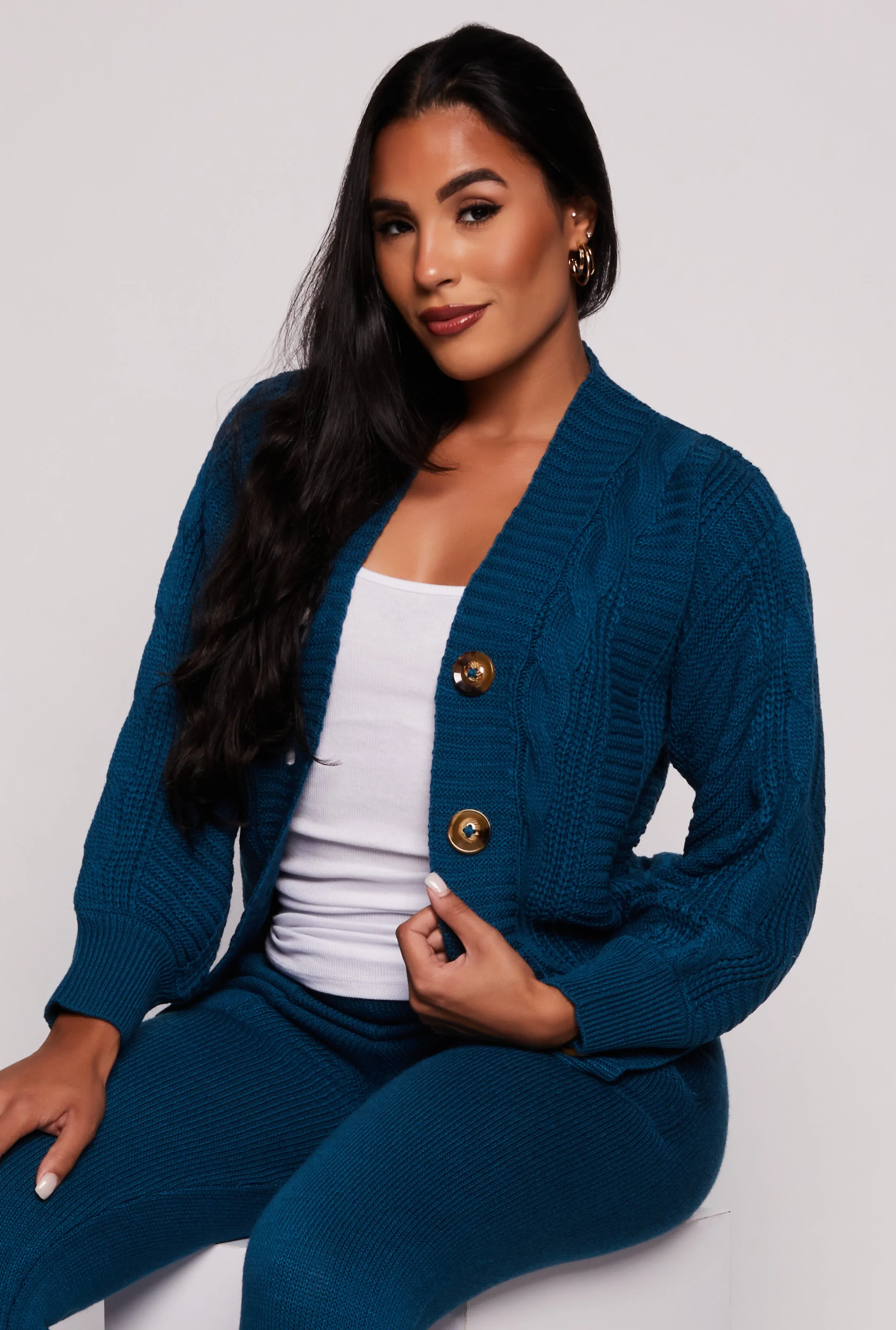 Cable Knit Button Front Cardigan sold by Rainbow