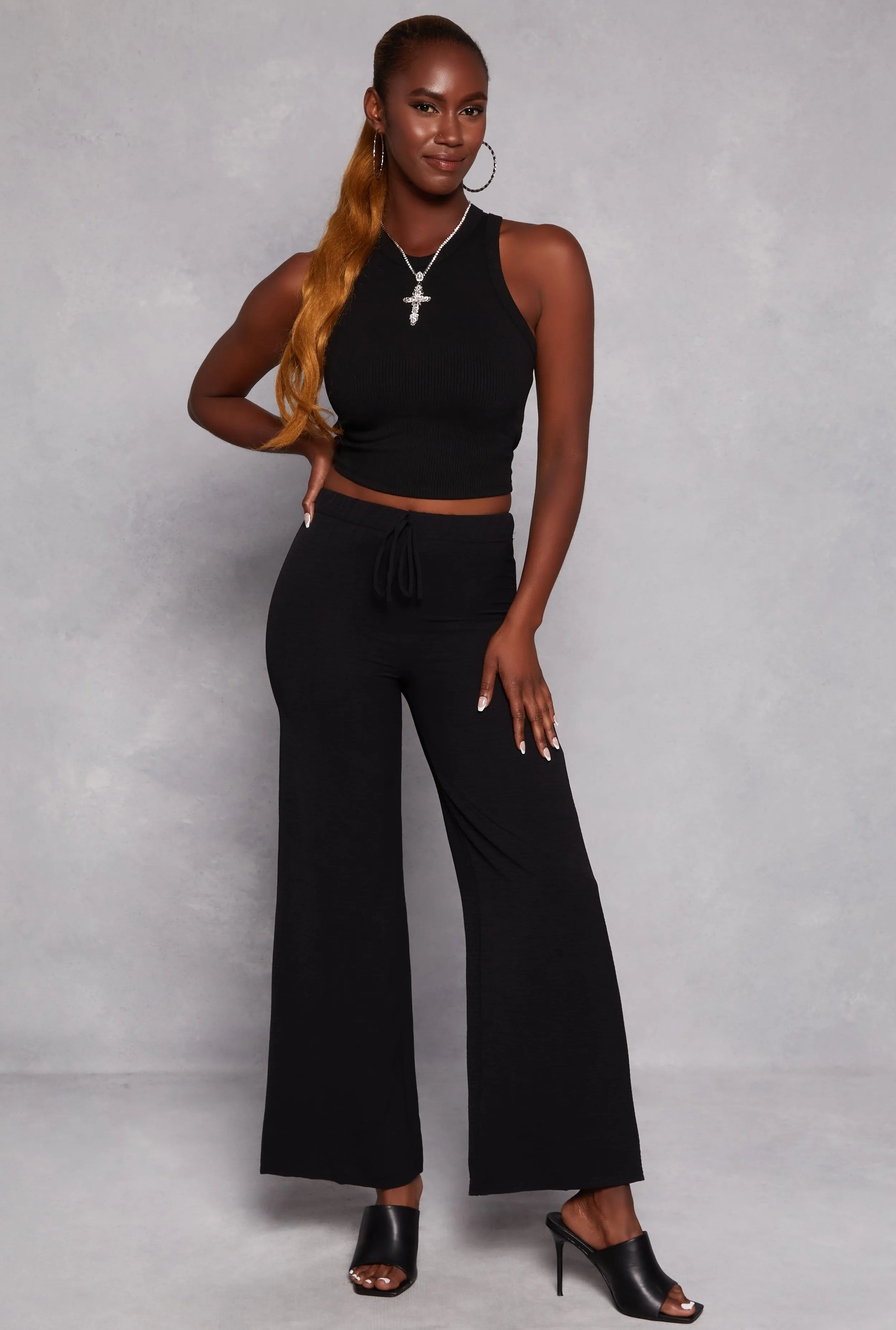 Airy Crepe Knit Pull On Wide Leg Pants sold by Rainbow