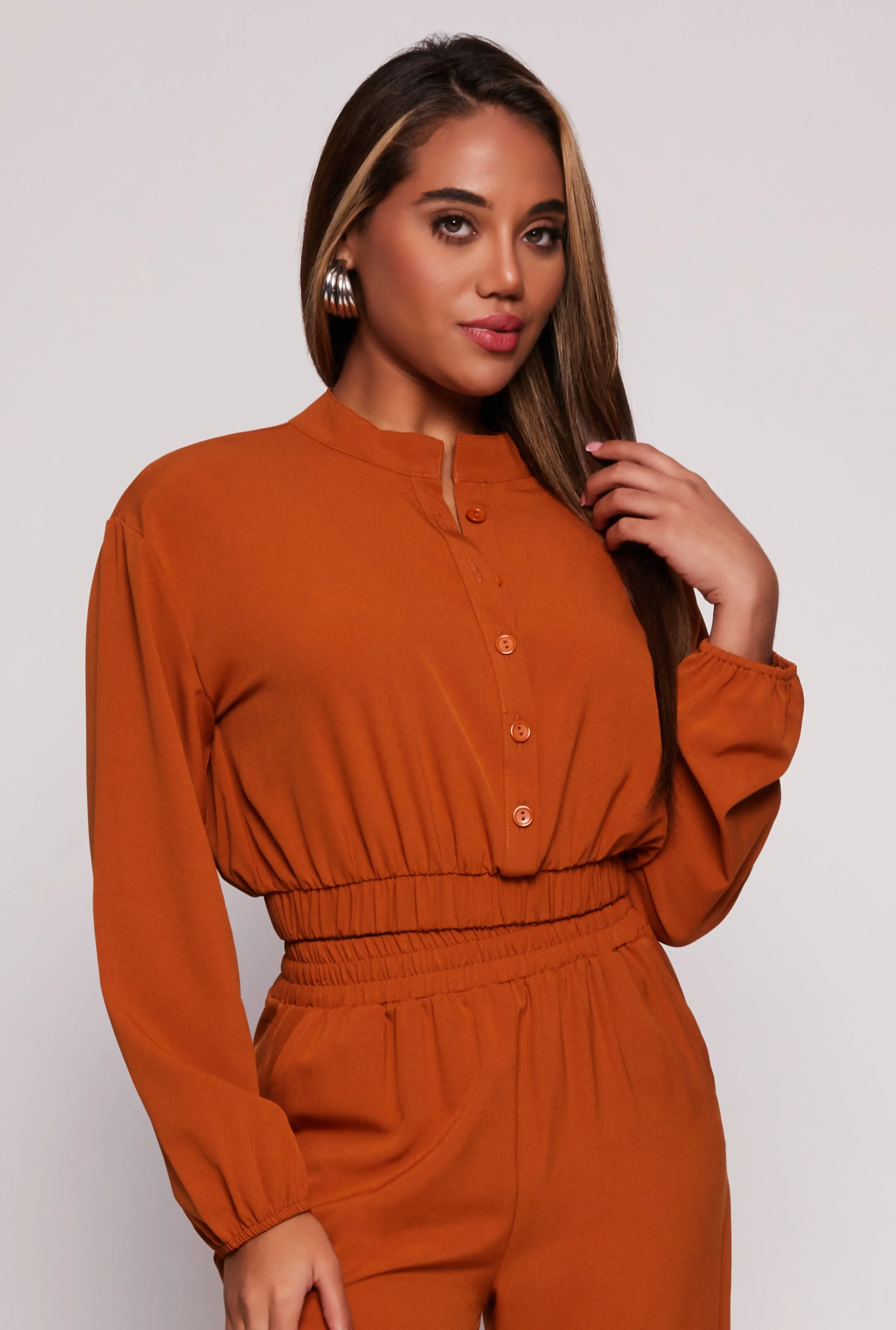 Crepe Knit Button Front Cropped Blouse sold by Rainbow