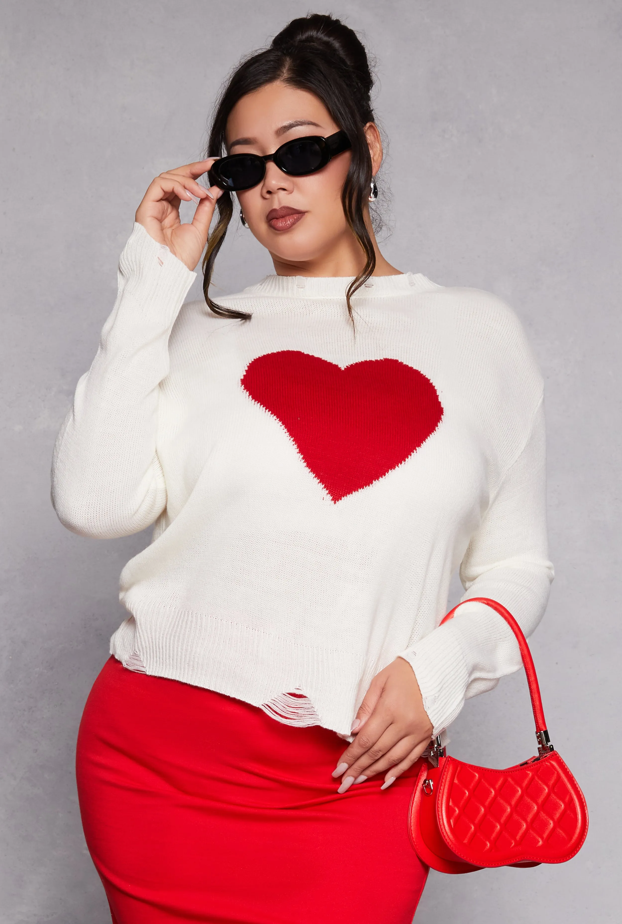 Plus Size Heart Distressed Sweater sold by Rainbow