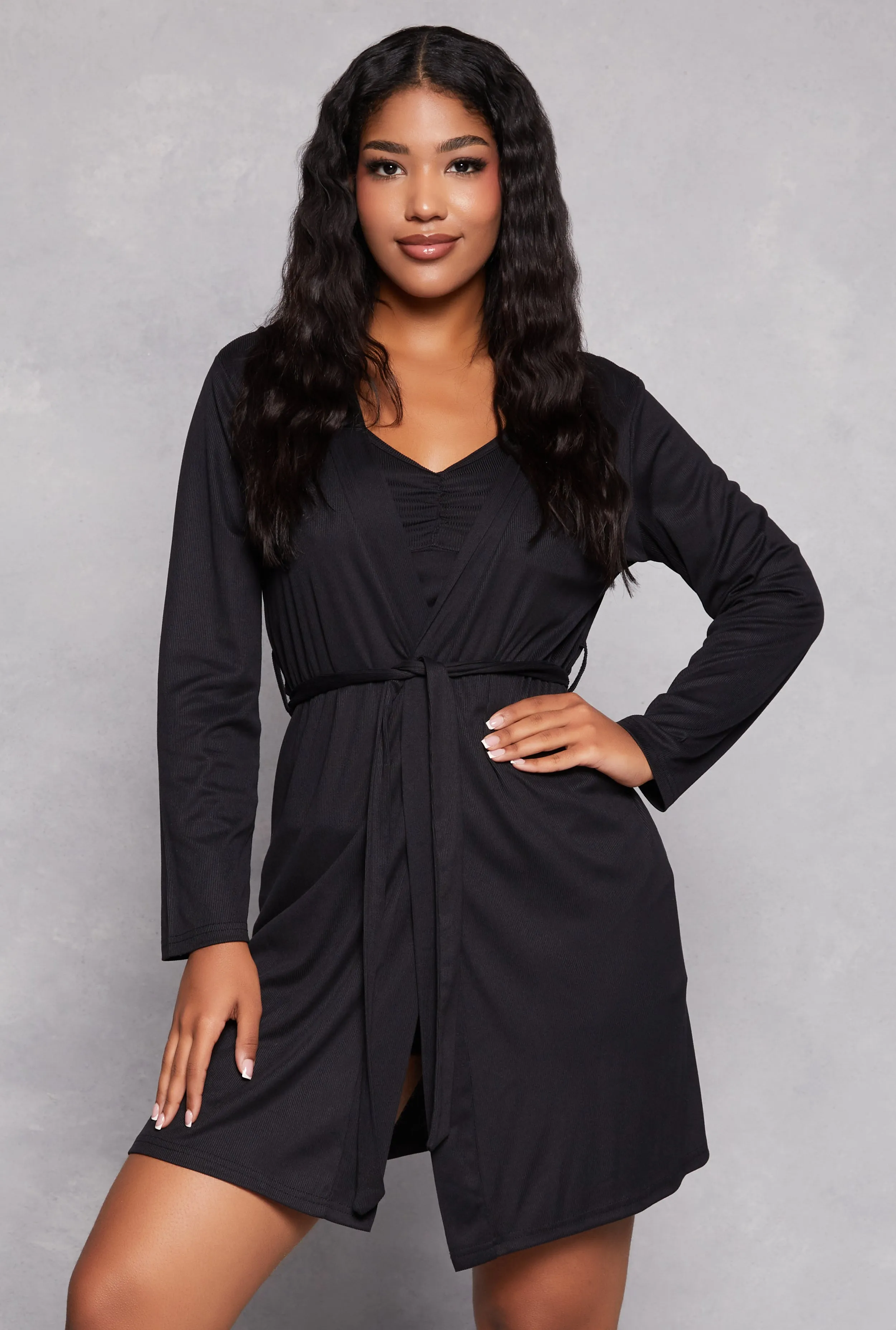 Pajama Crop Top and Shorts with Robe Set sold by Rainbow