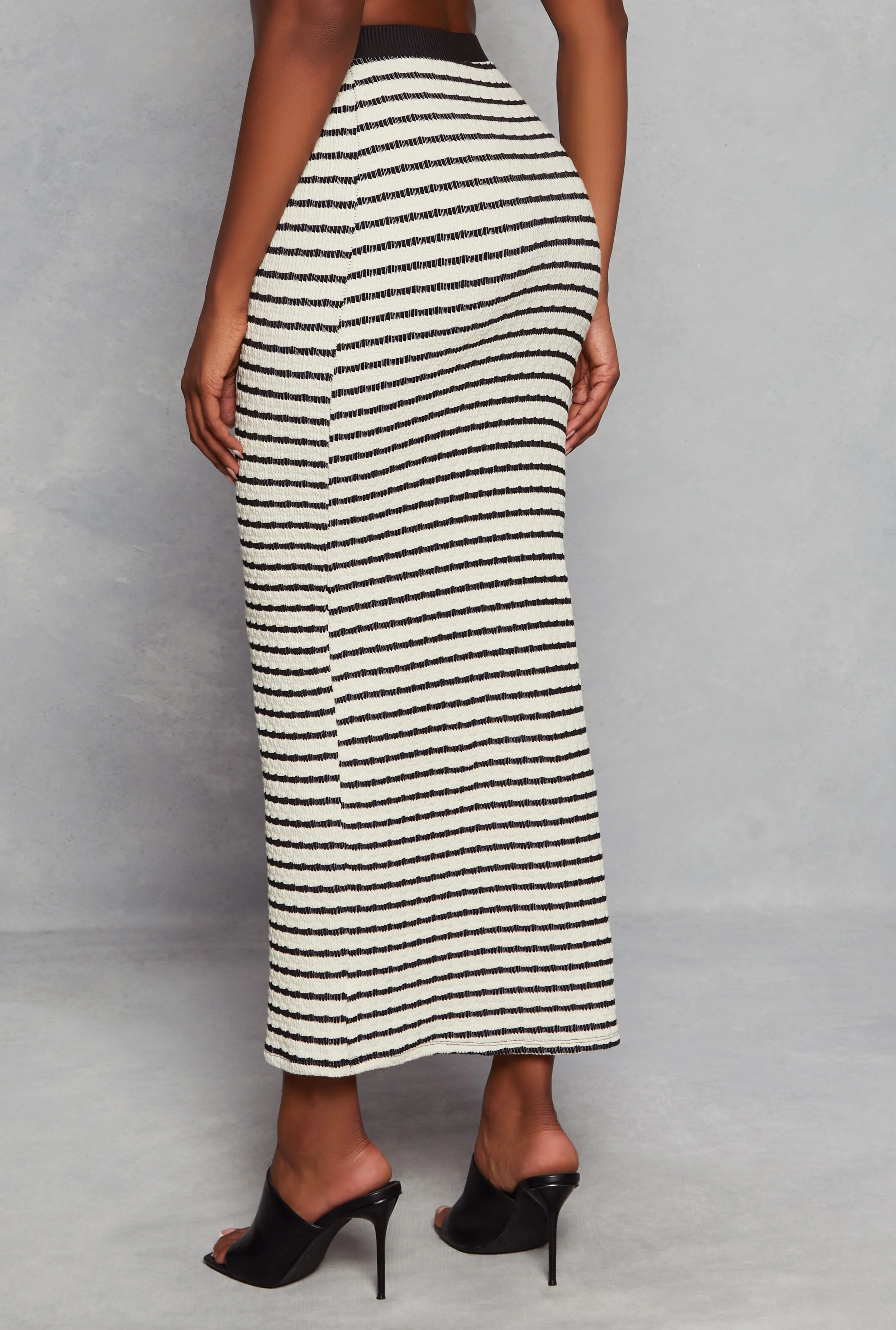 Textured Knit Striped High Waist Maxi Pencil Skirt sold by Rainbow product image thumbnail 3
