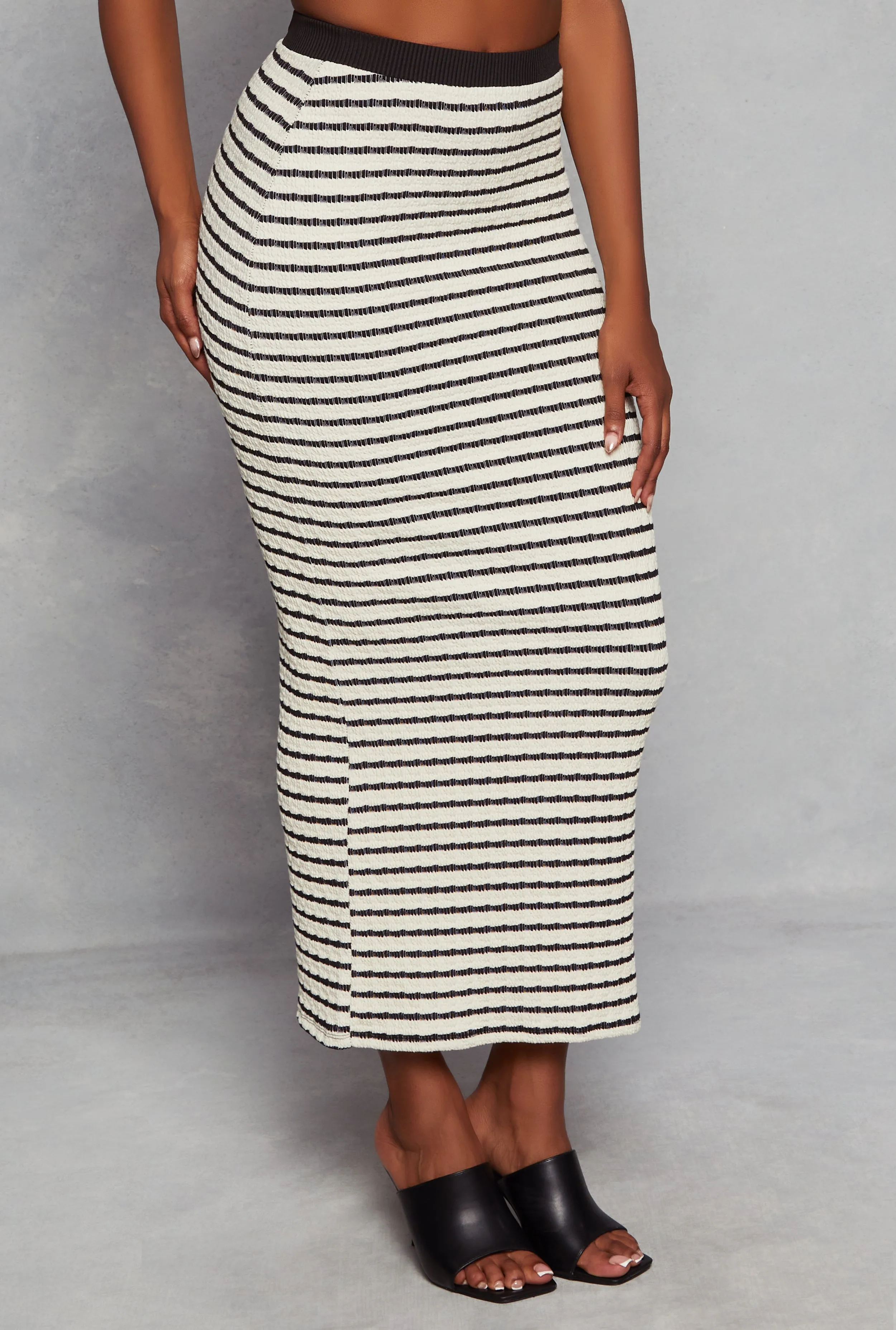 Textured Knit Striped High Waist Maxi Pencil Skirt sold by Rainbow product image thumbnail 2