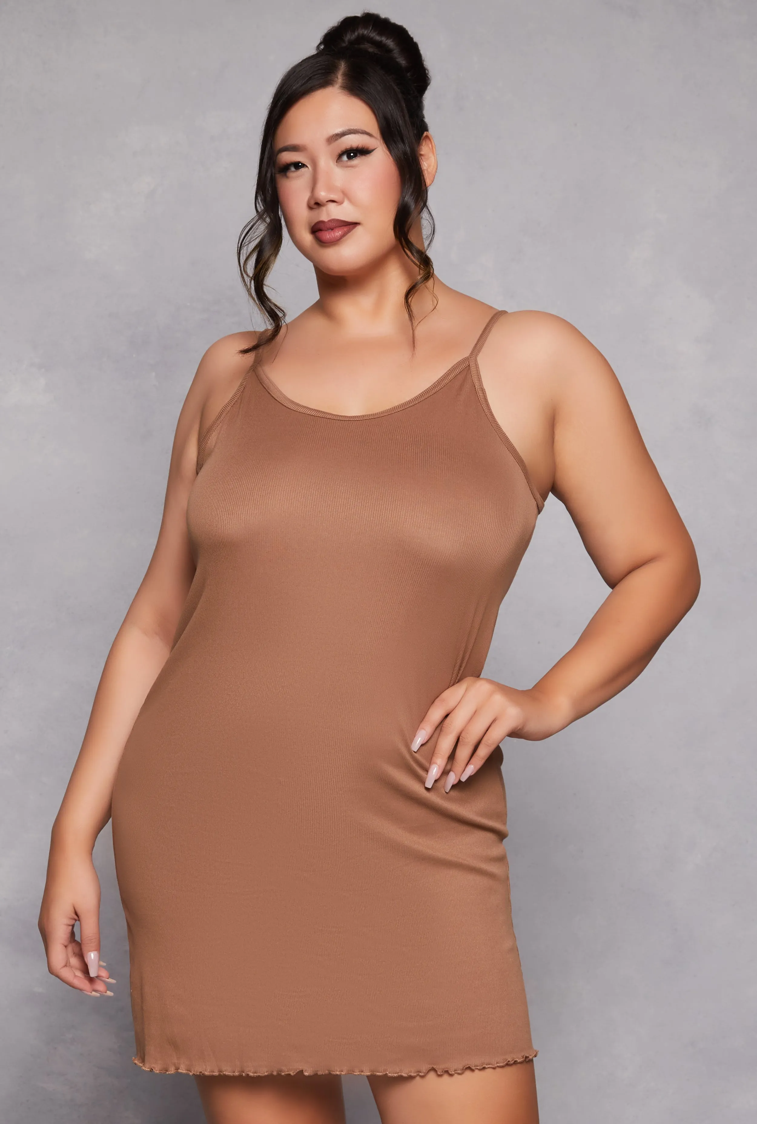 Plus Size Ribbed Lettuce Trim Cami Nightgown with Robe sold by Rainbow product image thumbnail 3