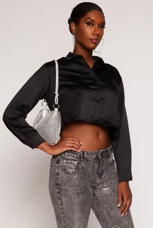 Iris Satin Button Front Cropped Blouse sold by Rainbow