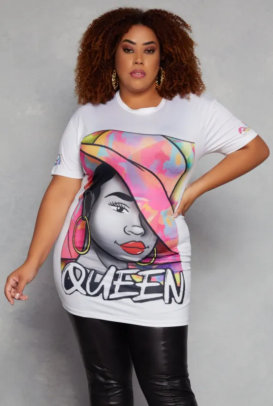 Plus Size Queen Tie Dye Face Graphic Tee sold by Rainbow