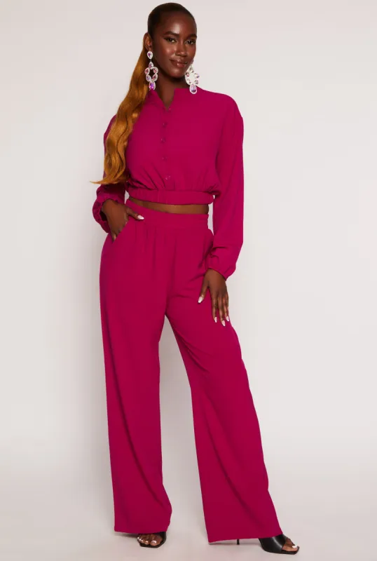 Solid Crepe Knit High Waist Wide Leg Pants sold by Rainbow