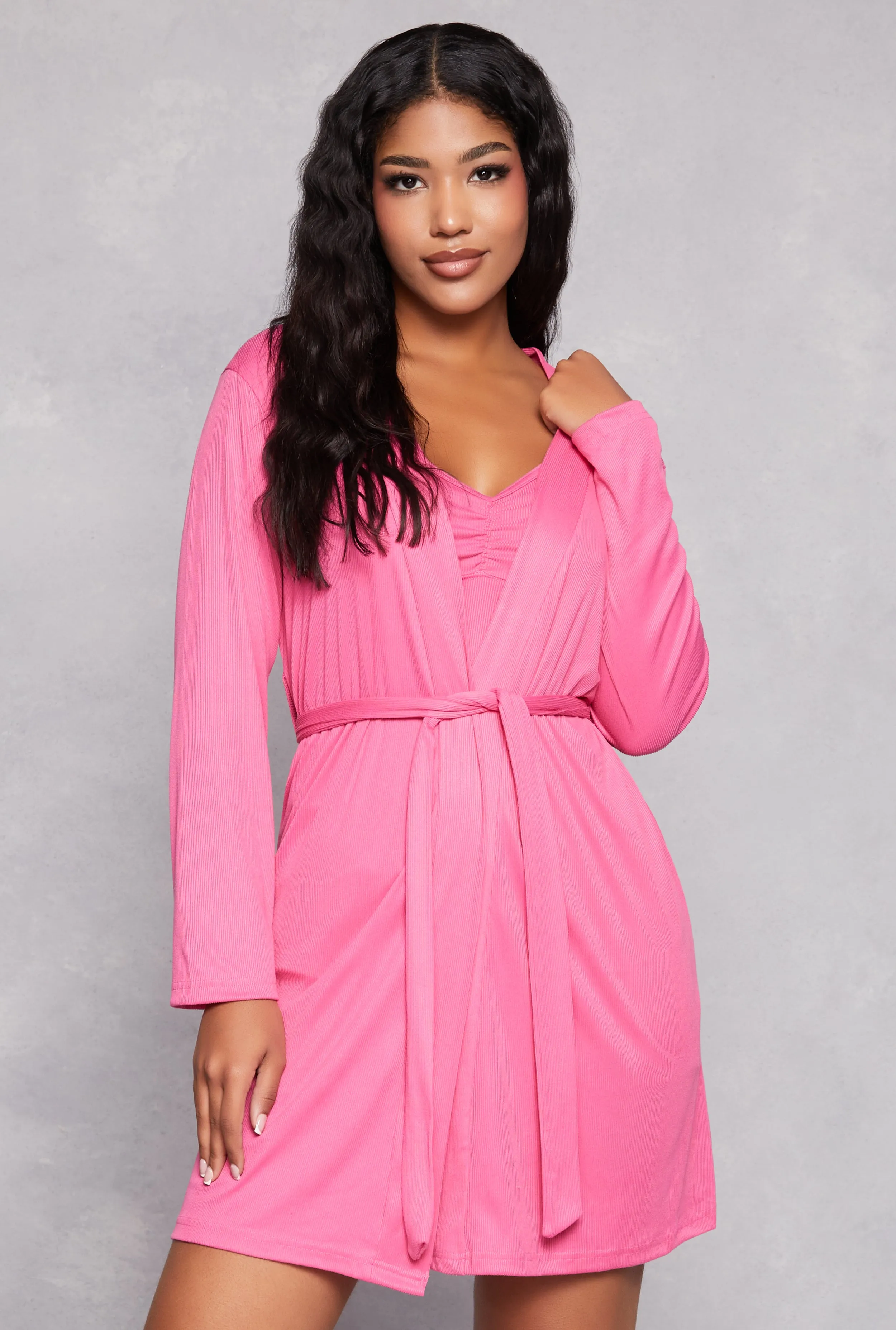 Pajama Crop Top and Shorts with Robe Set sold by Rainbow